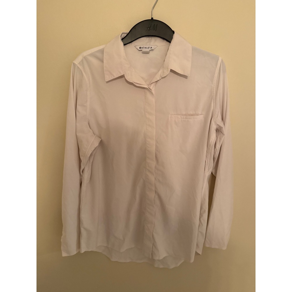 Athleta White Long Sleeve Button Down Performance Shirt Womens Medium Pocket